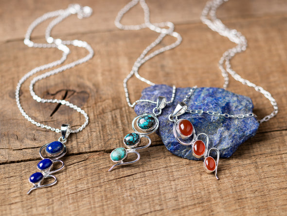 3-Stone Swirly Drop Necklace