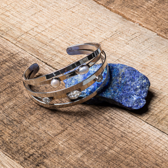 Banded Pearl + Herkimer Cuff