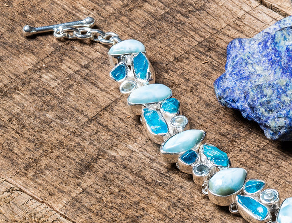 Larimar + Raw Apatite Bracelets