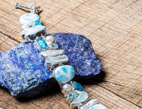 Larimar + Raw Apatite Bracelets