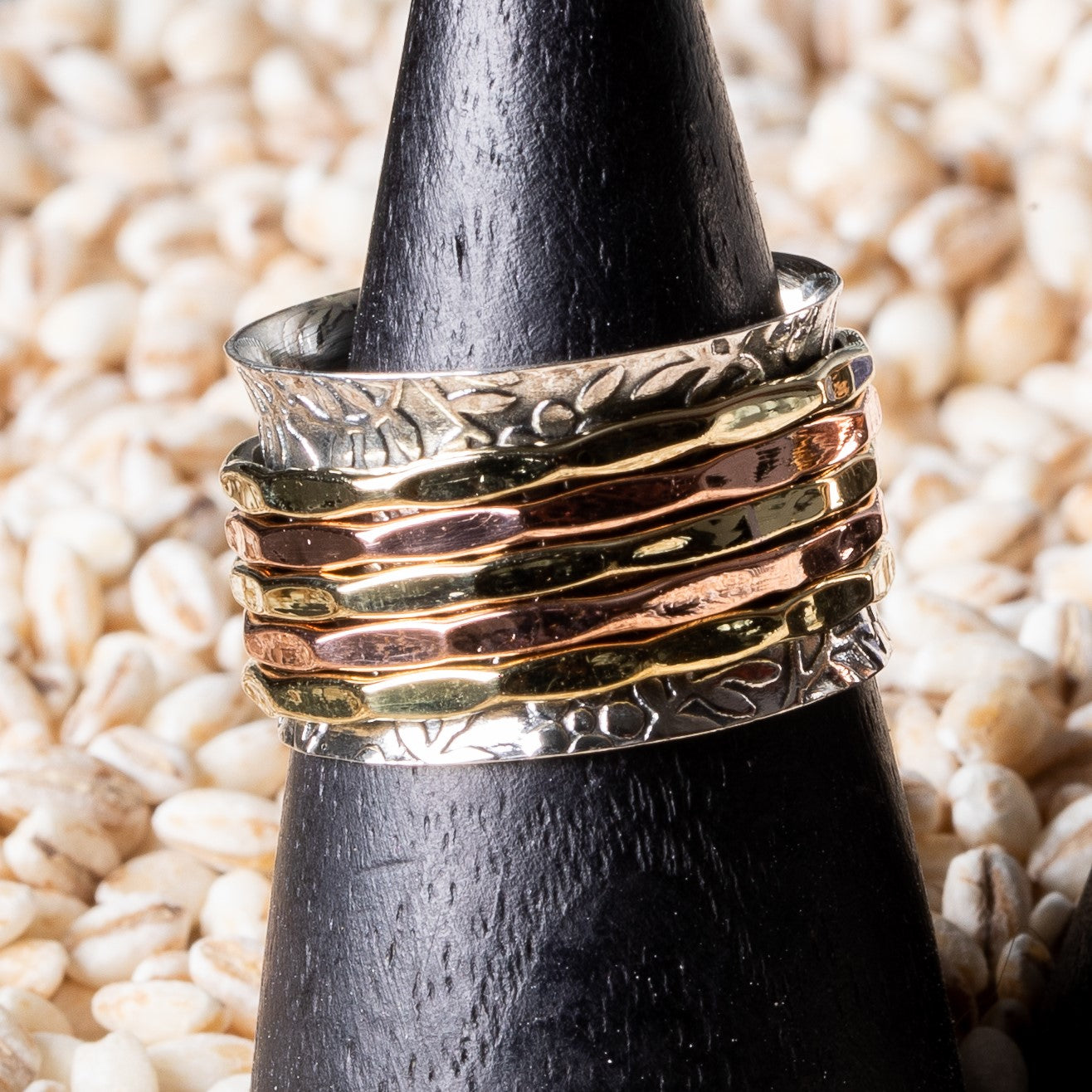 Mixed Metal Simplicity Spinner Rings Alternating Metal Hammered Bands 5