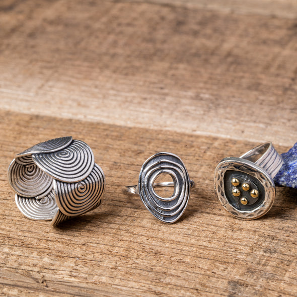 Hammered Spirals + Loops Rings