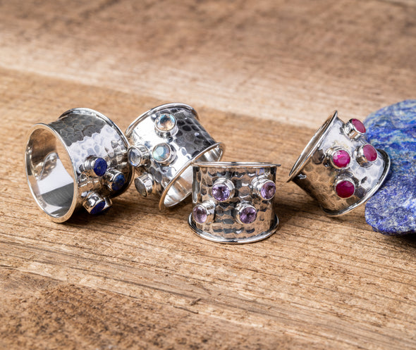 Hammered Band With Raised Stones