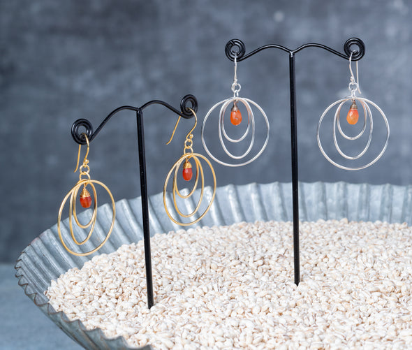 Triple Hoop Stone Drop Earrings