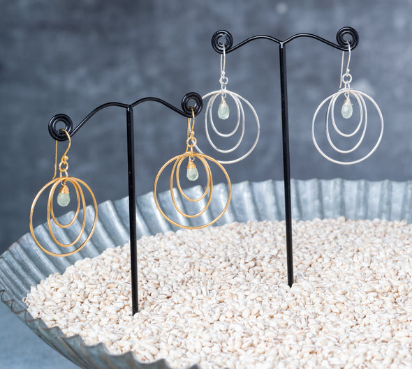 Triple Hoop Stone Drop Earrings