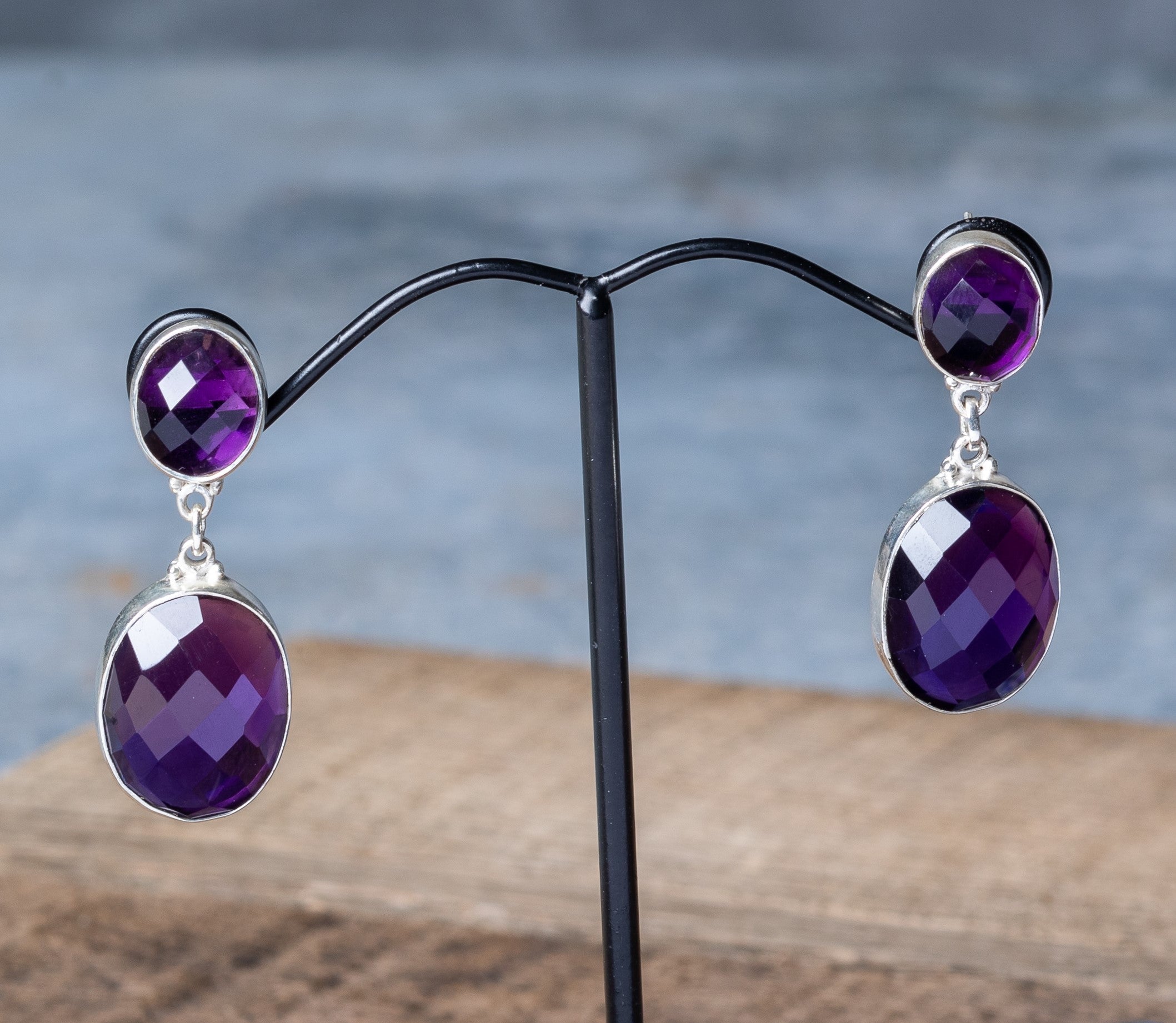 Large Amethyst Sparkle Cut Earrings 2 Drop