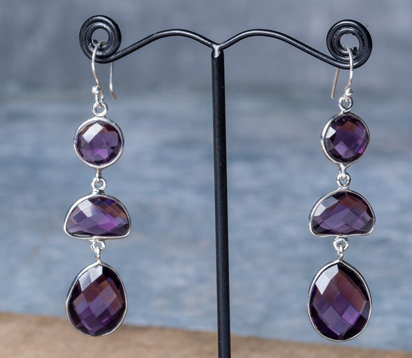 Large Amethyst Sparkle-Cut Earrings