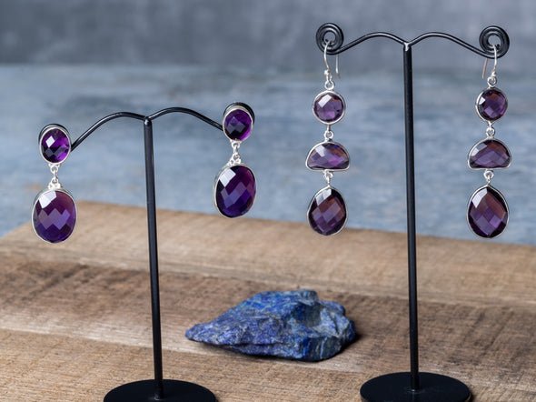 Large Amethyst Sparkle-Cut Earrings