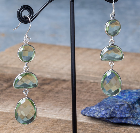 Large 3-Stone Sparkle-Cut Earrings