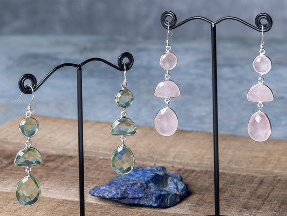 Large 3-Stone Sparkle-Cut Earrings
