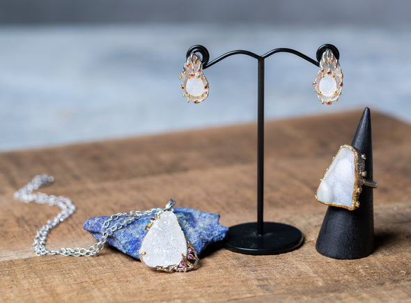 White Druzy + Sapphire Organic Beauty