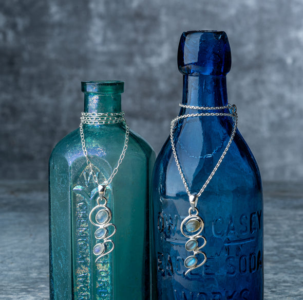 3-Stone Swirly Drop Necklace