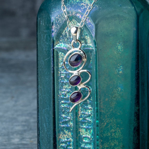 3-Stone Swirly Drop Necklace