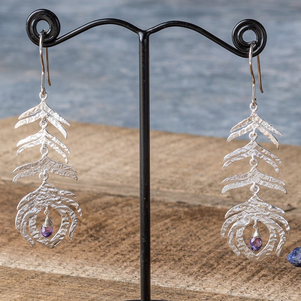 Metal + Stone Peacock Feather Earrings