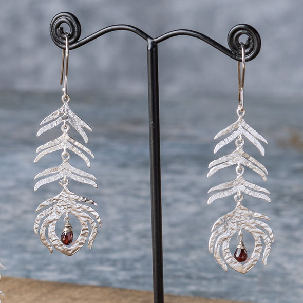 Metal + Stone Peacock Feather Earrings