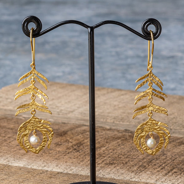 Metal + Stone Peacock Feather Earrings
