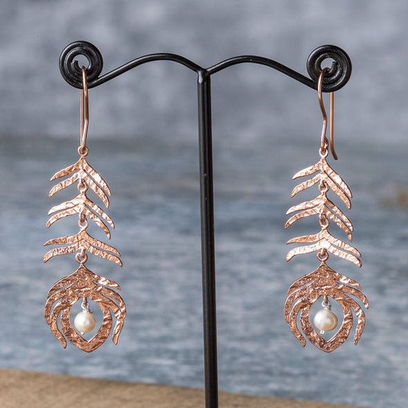 Metal + Stone Peacock Feather Earrings
